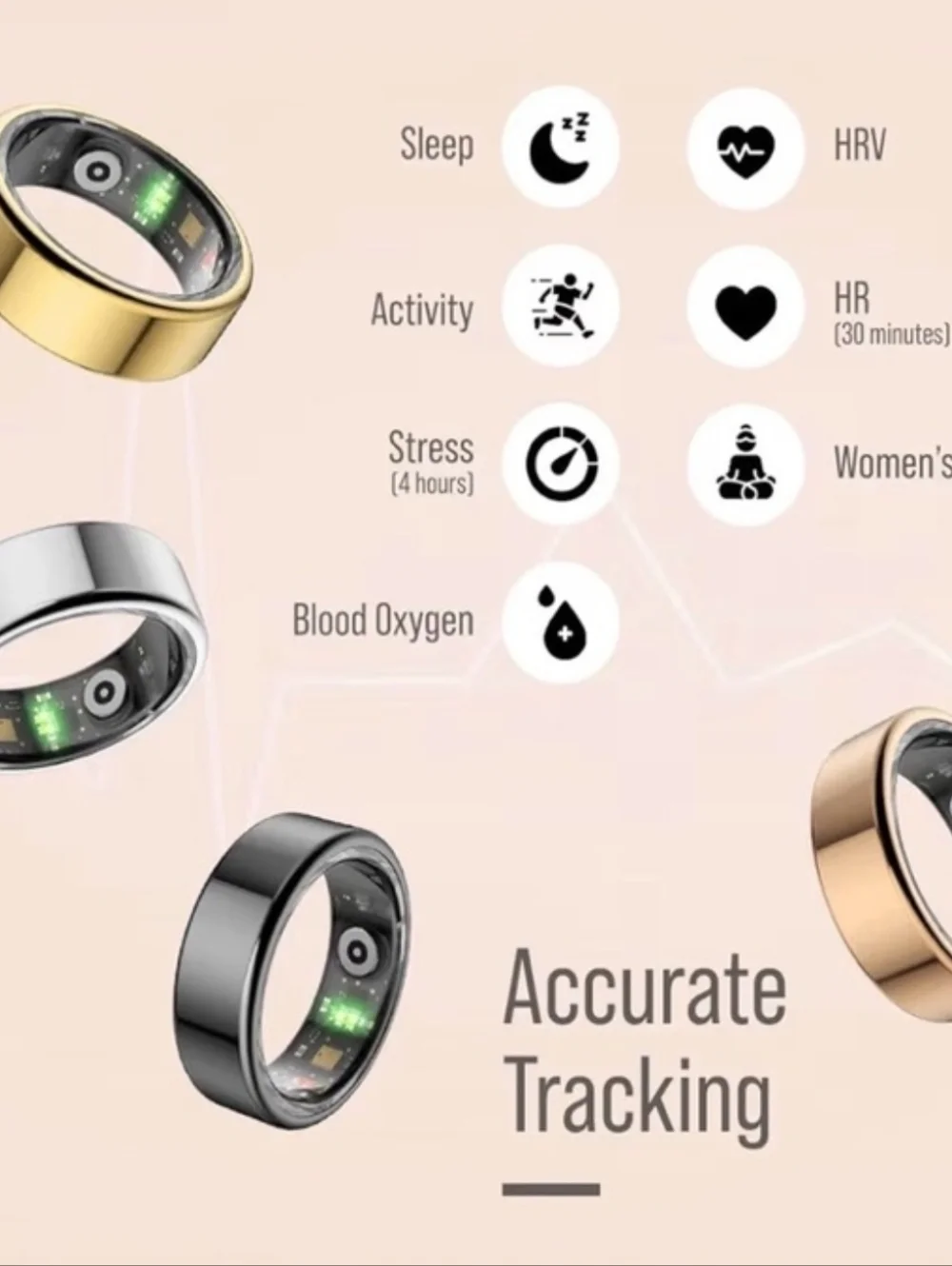 NIB Smart Ring in Silver Sz 12- Health & Activity Tracker